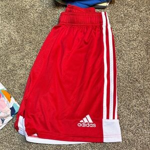 Adidas Men's Red and White Athletic Shorts
